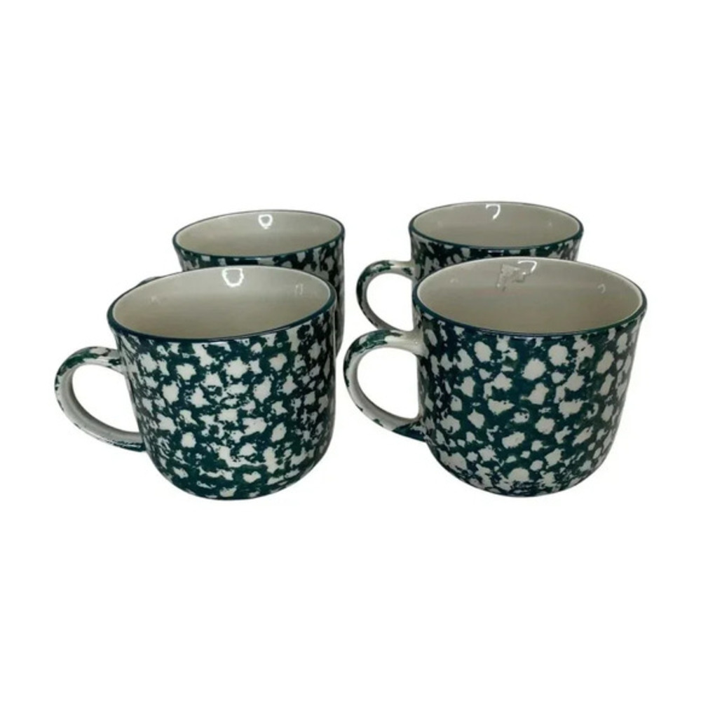 Folk Craft Apple by Tienshan Coffee Tea Mug Cup Set of 4 Spongeware Cabin Lodge